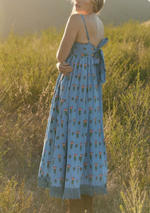 Gavin Fringe Dress in French Blue with Punch Blossom Floral