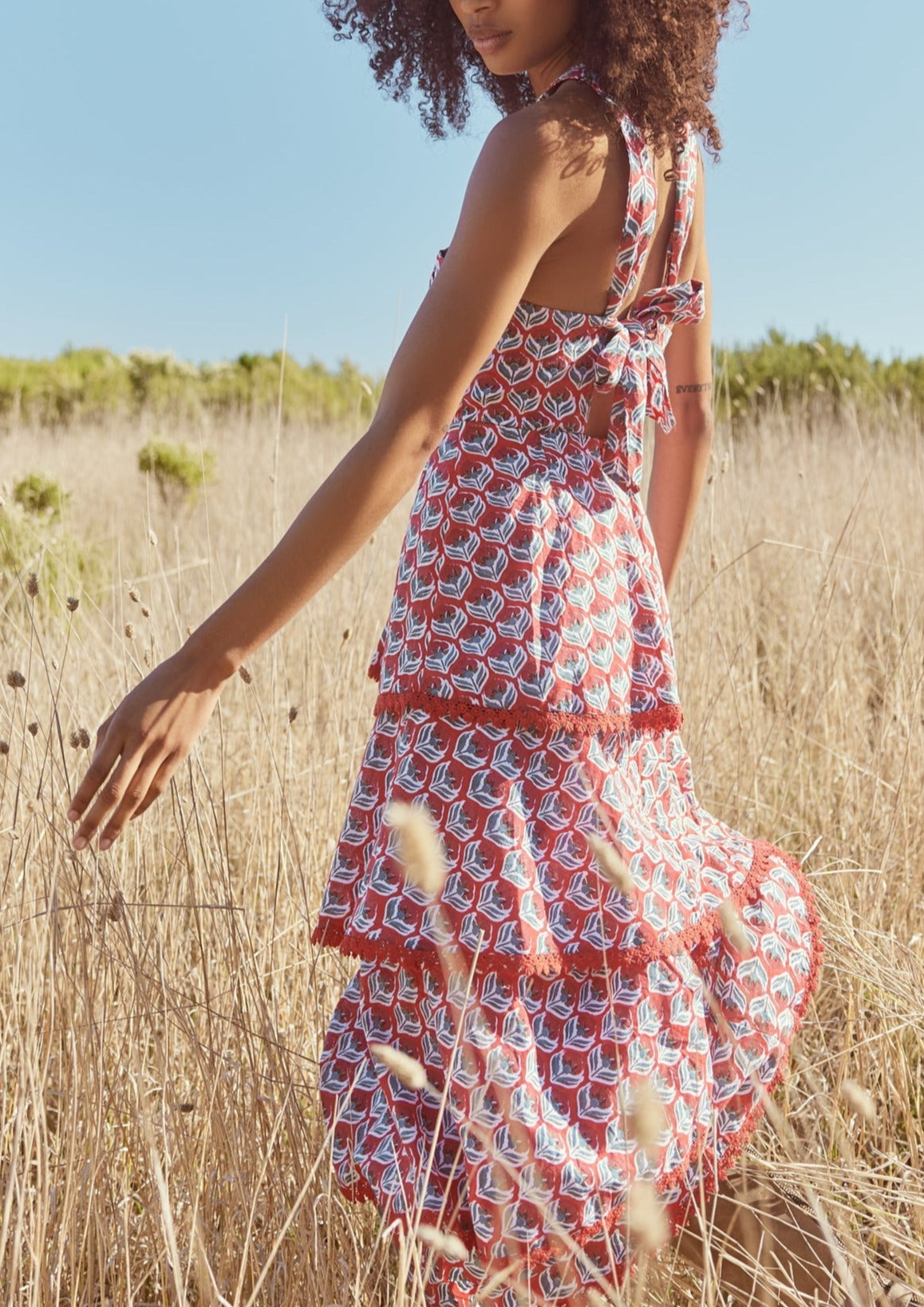 Emma Tiered Dress in Carmine Crimson Floral