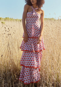 Emma Tiered Dress in Carmine Crimson Floral