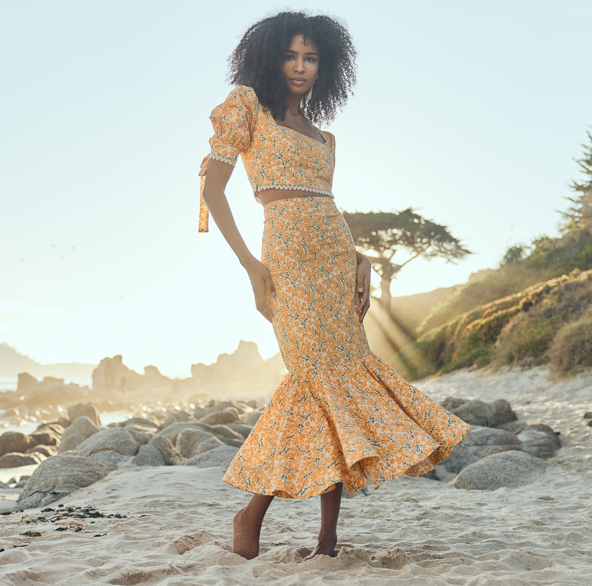 Frances Square Neck Top in Ivory & Clementine Floral