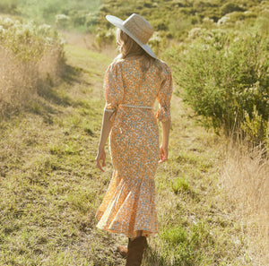 Frances Square Neck Top in Ivory & Clementine Floral