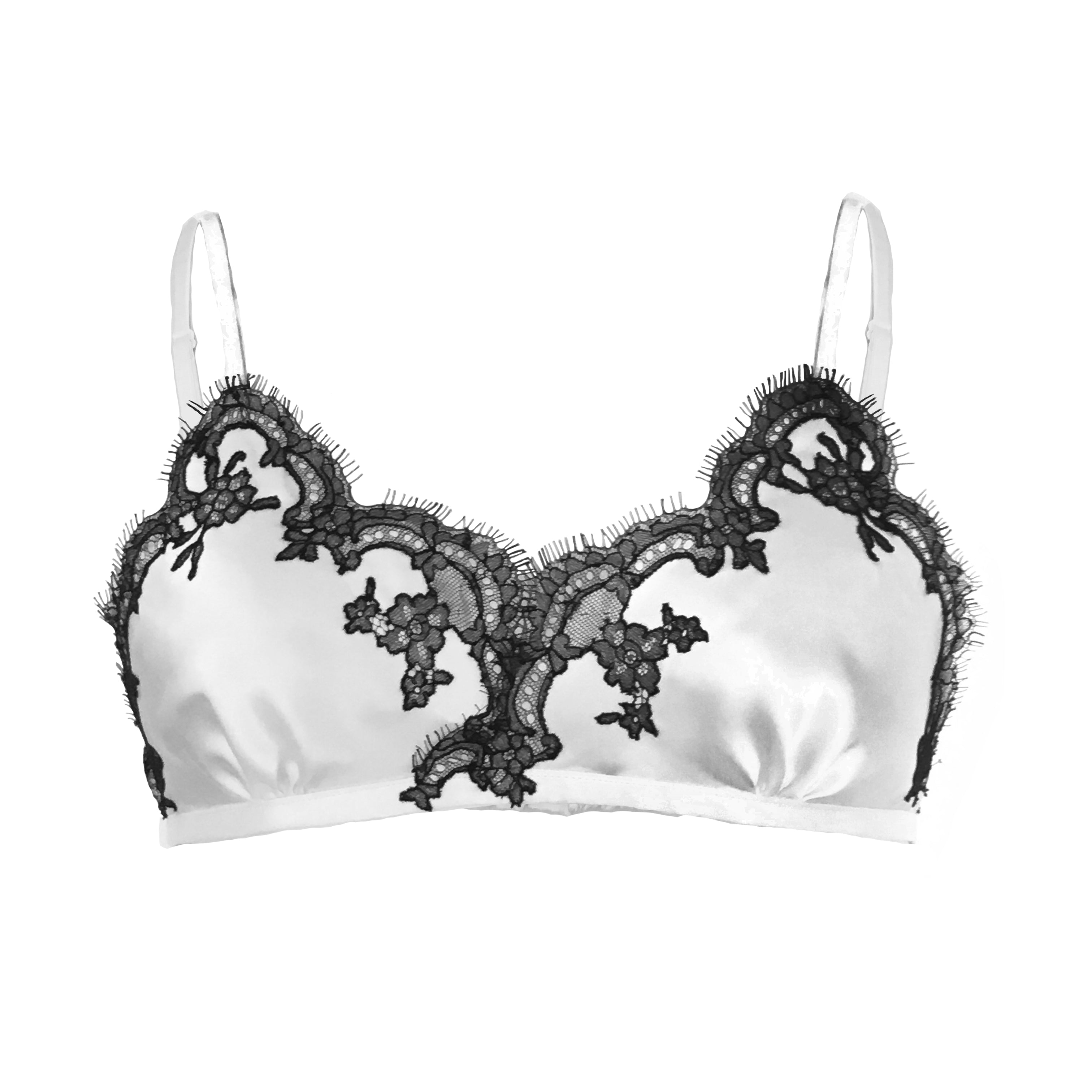 Caudry Lace Bralette in Pearl Silk & Black