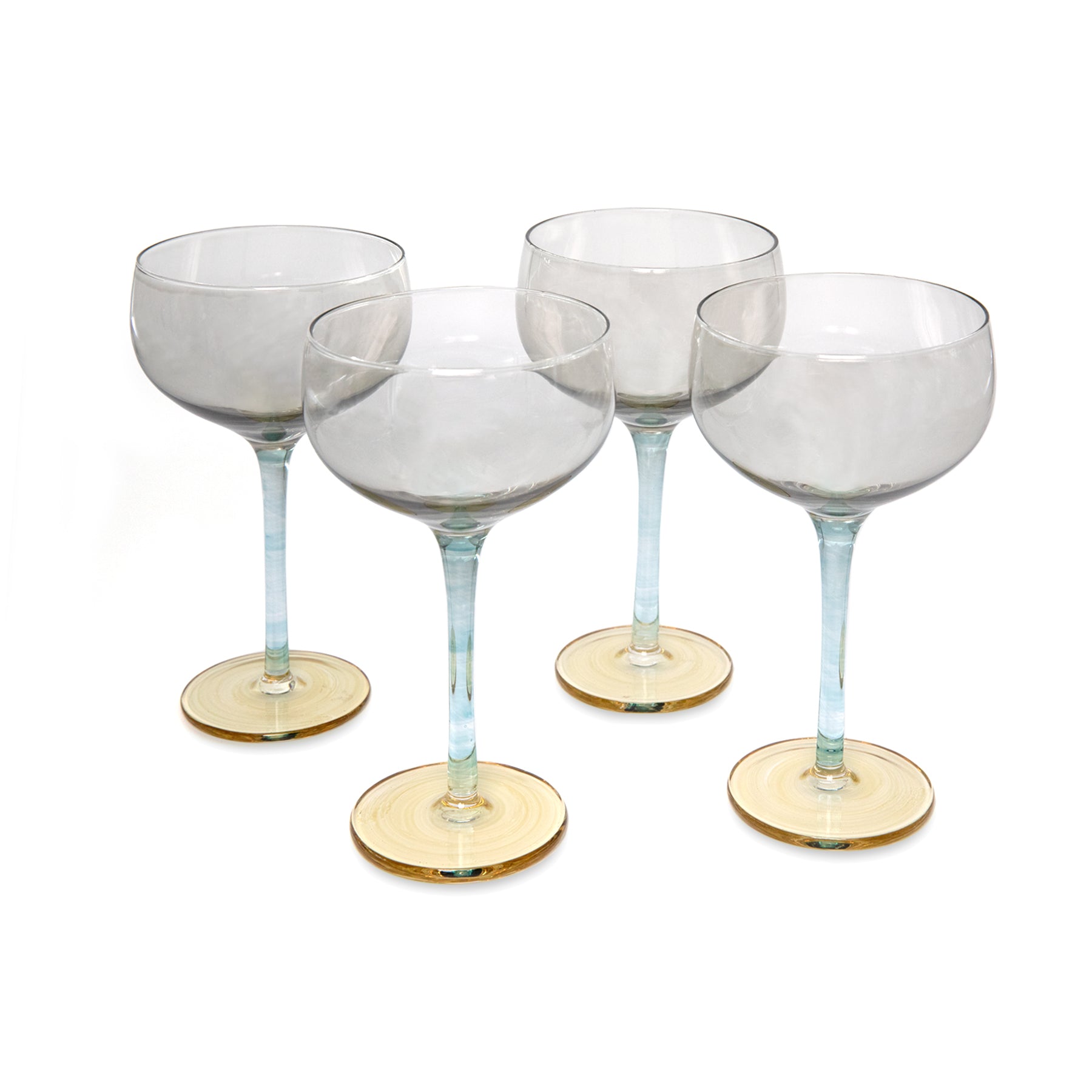 Candy glass champagne coupe in sunrise, set of 4