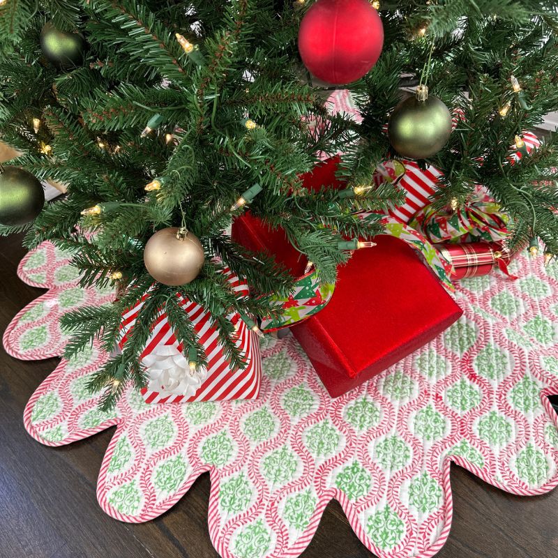 Quilted hand block printed Christmas Tree Skirt