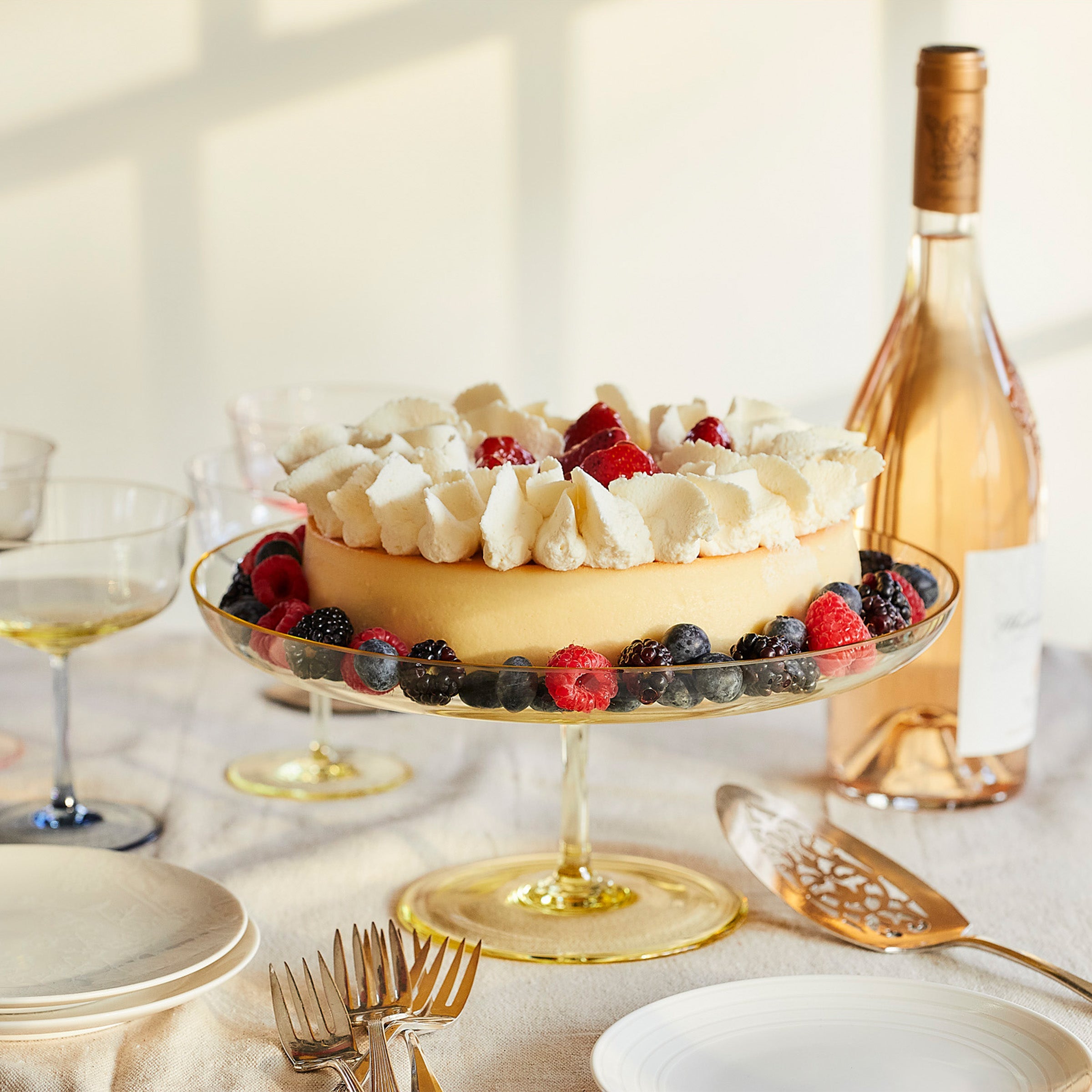 Celia citrine yellow mouth blown crystal cake stand from Caskata.