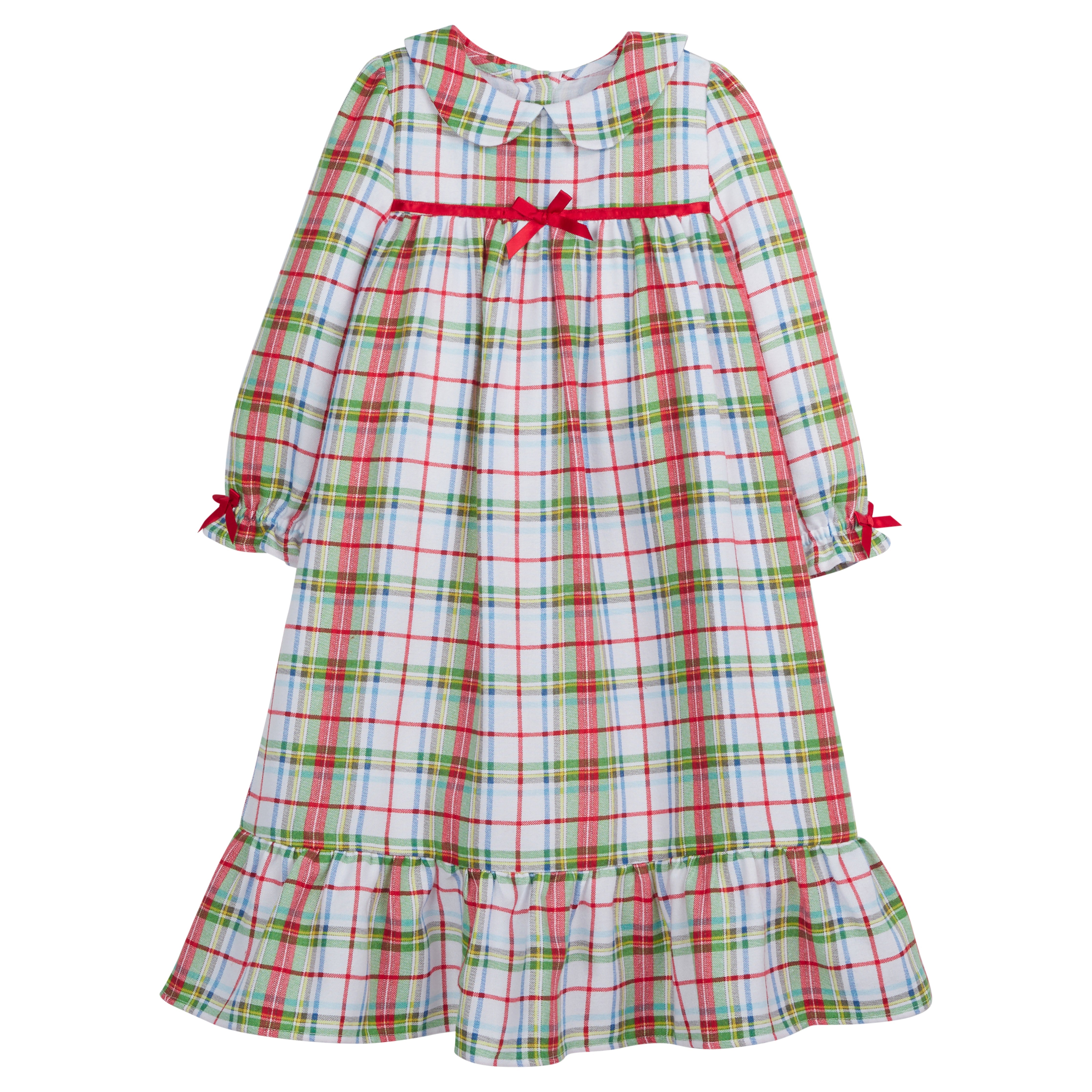 Little English traditional girl's flannel style nightgown, little girl's classic christmas nightgown with bow in plaid