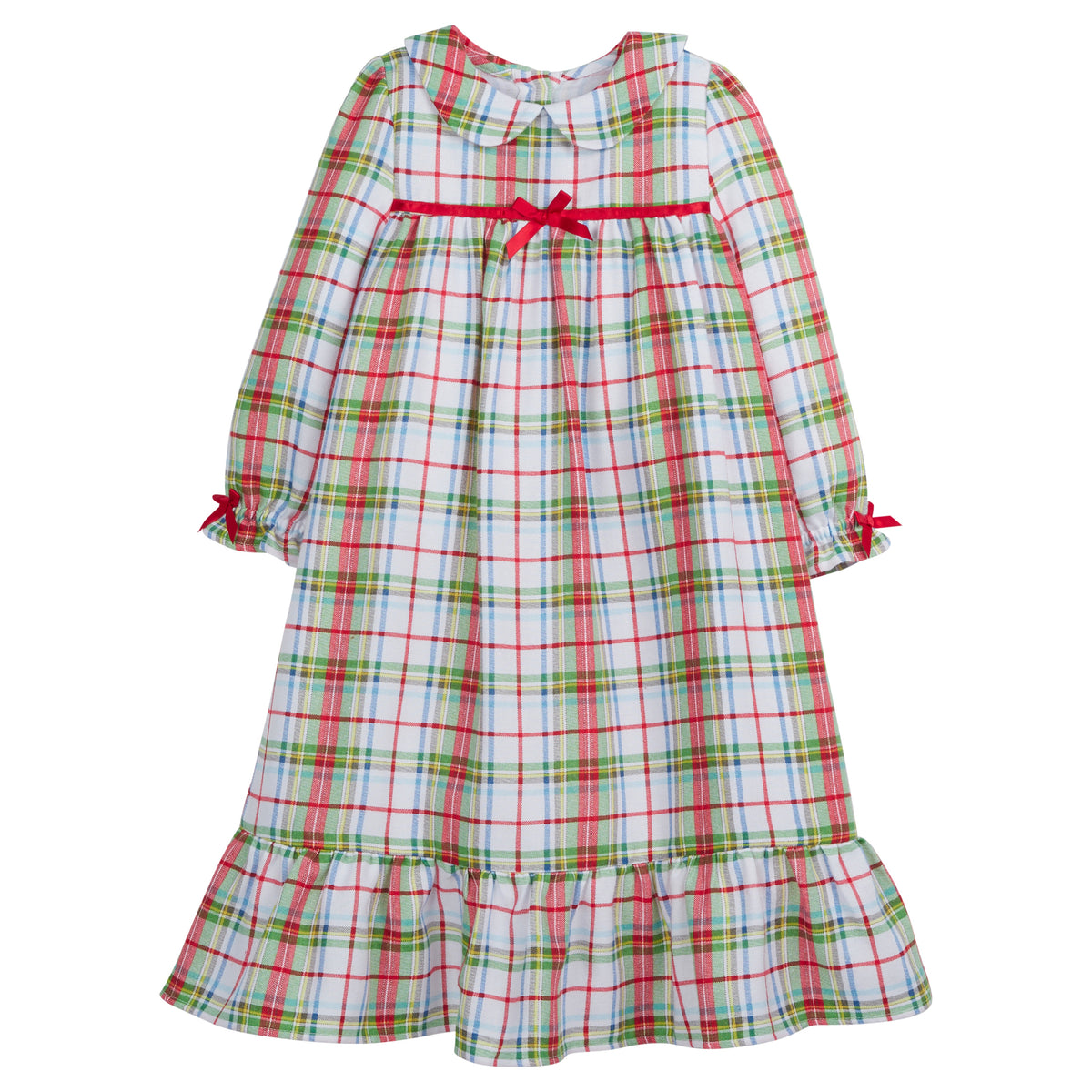 Little English traditional girl's flannel style nightgown, little girl's classic christmas nightgown with bow in plaid