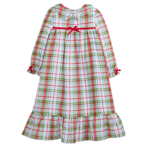 Little English traditional girl's flannel style nightgown, little girl's classic christmas nightgown with bow in plaid