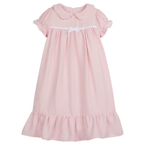 Little English traditional girl's short-sleeve flannel style nightgown, little girl's classic Spring nightgown with bow in light pink