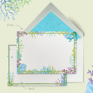 Blue Corals Stationery Cards, Personalized Set of 50
