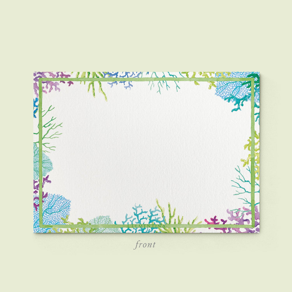 Blue Corals Stationery Cards, Personalized Set of 50