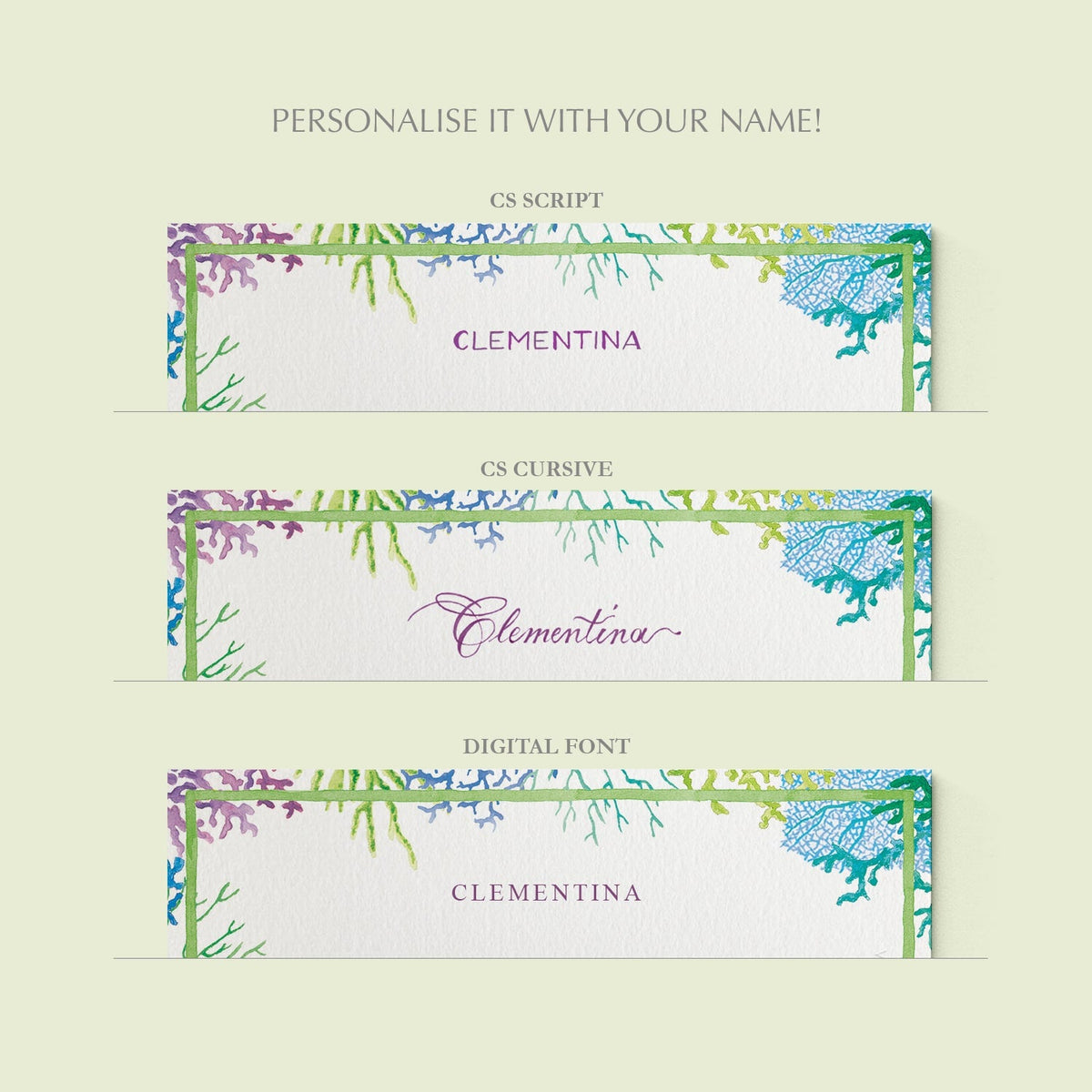 Blue Corals Stationery Cards, Personalized Set of 50