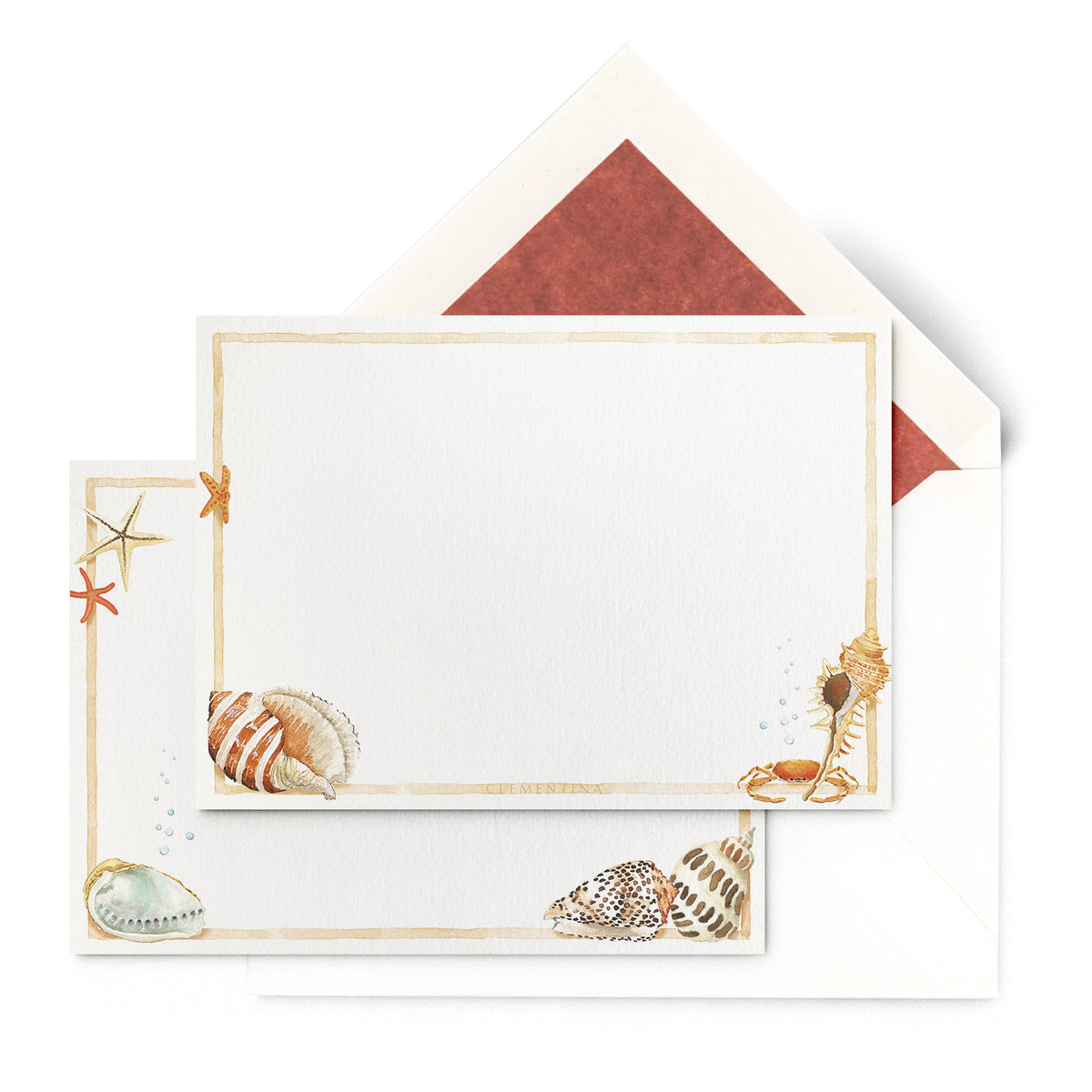 Shells on Shells Stationery Cards, Personalized Set of 50