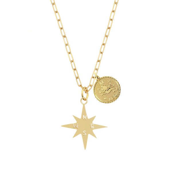 Zodiac Charm and Compass Star Necklace