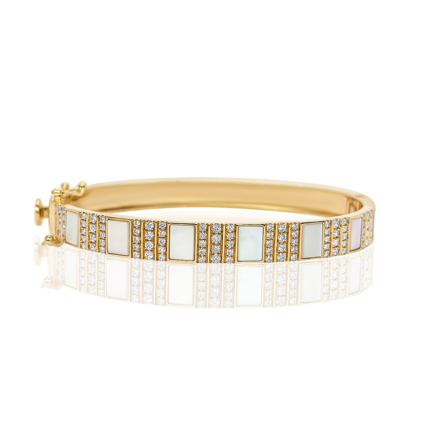Pinstripe Strength Diamond Bangle Bracelet with Mother of Pearl Inlay