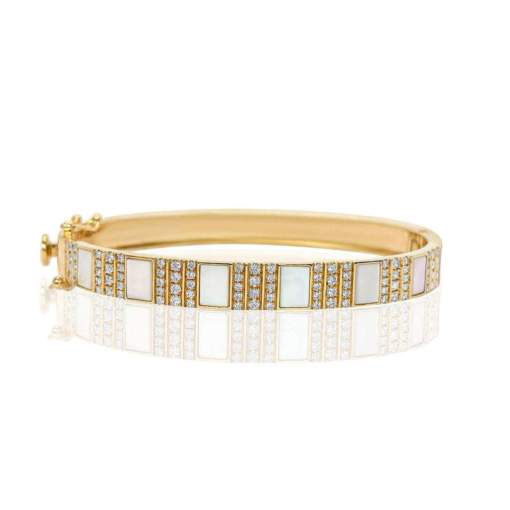 Pinstripe Strength Diamond Bangle Bracelet with Mother of Pearl Inlay