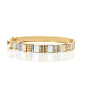 Pinstripe Strength Diamond Bangle Bracelet with Mother of Pearl Inlay