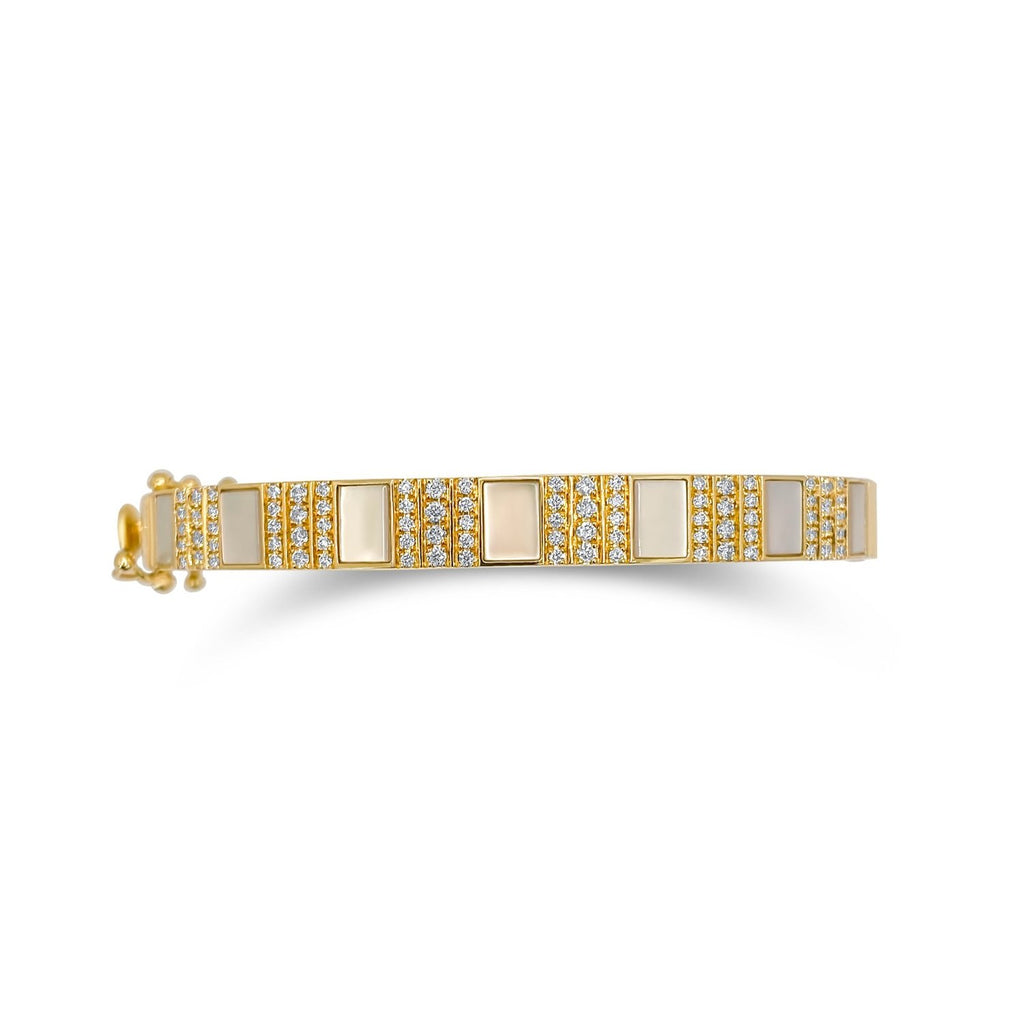 Pinstripe Strength Diamond Bangle Bracelet with Mother of Pearl Inlay