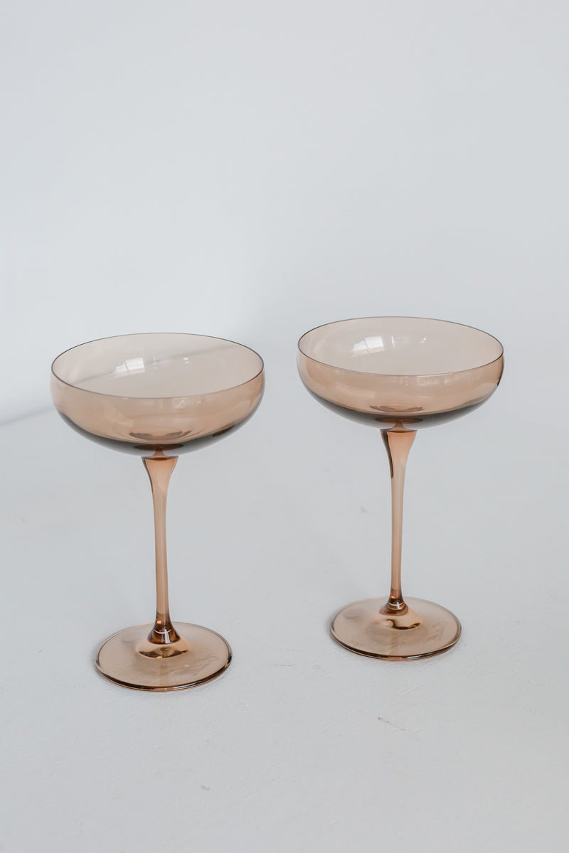 Colored Champagne Coupe Stemware - Set of 2 {Amber Smoke}