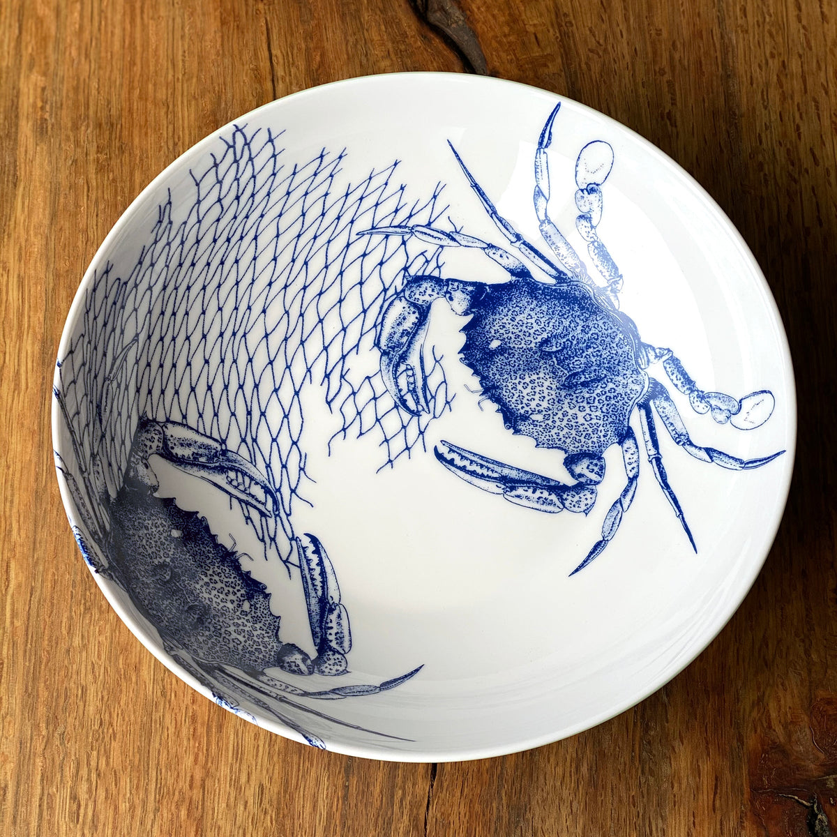 Crabs Blue Wide Serving Bowl - Caskata
