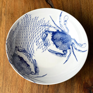 Crabs Blue Wide Serving Bowl - Caskata