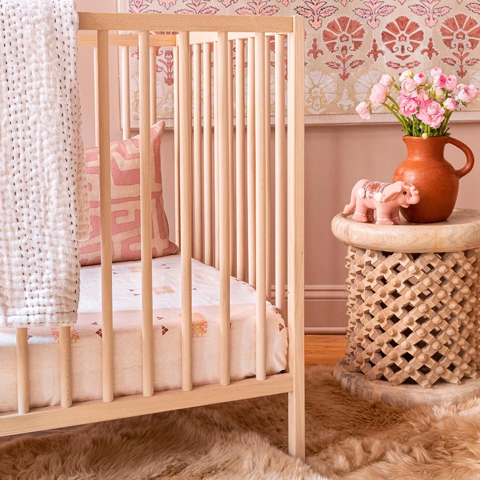 Blush Cactus Silk Fitted Crib Sheet Bedding