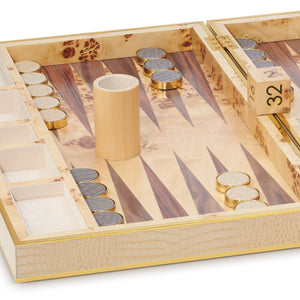 Croc Leather Backgammon Set in Fawn