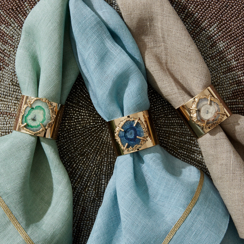 Crystal Quartz Napkin Rings in Seafoam, Set of Two
