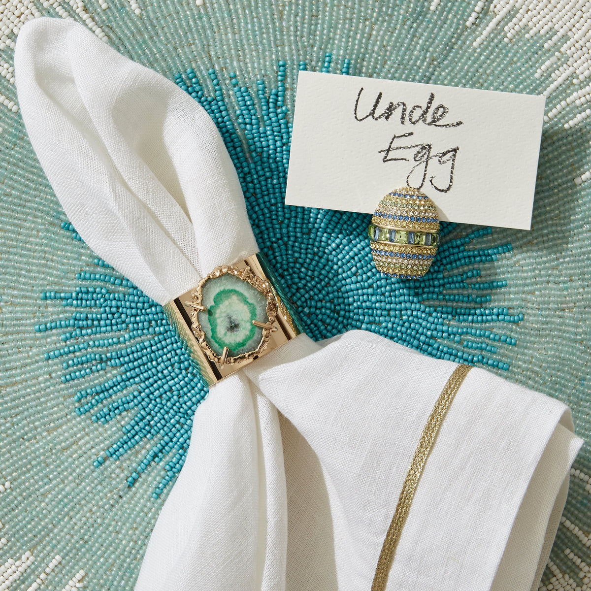 Crystal Quartz Napkin Rings in Seafoam, Set of Two