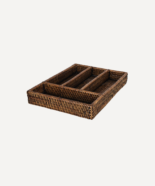 Rattan Cutlery Tray in Brown