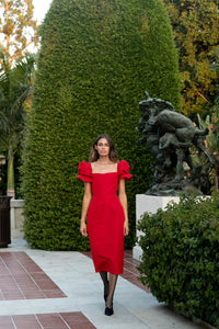 Rose Midi Dress in Red