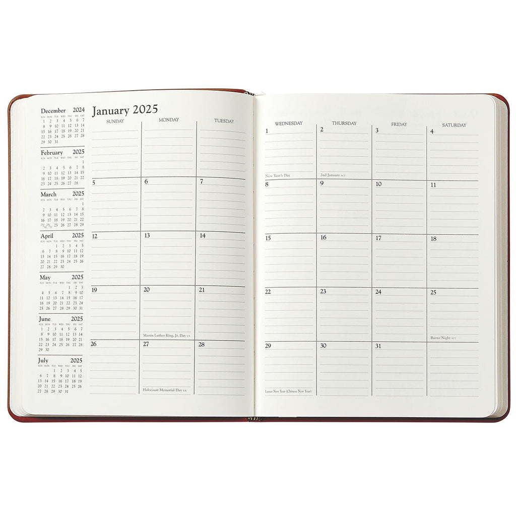 2024 Desk Diary Agenda Planner, Black Traditional Leather
