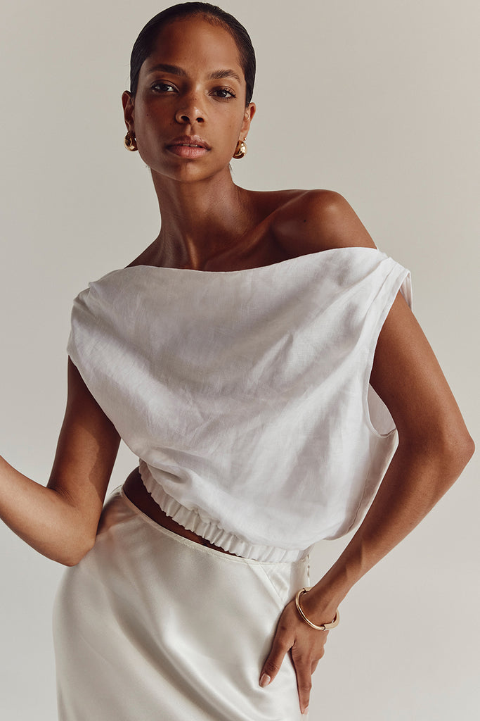 CASS WHITE LINEN CROP TOP