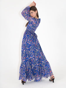 Dianora Chiffon Long Sleeved Maxi Dress in Paisley Blue