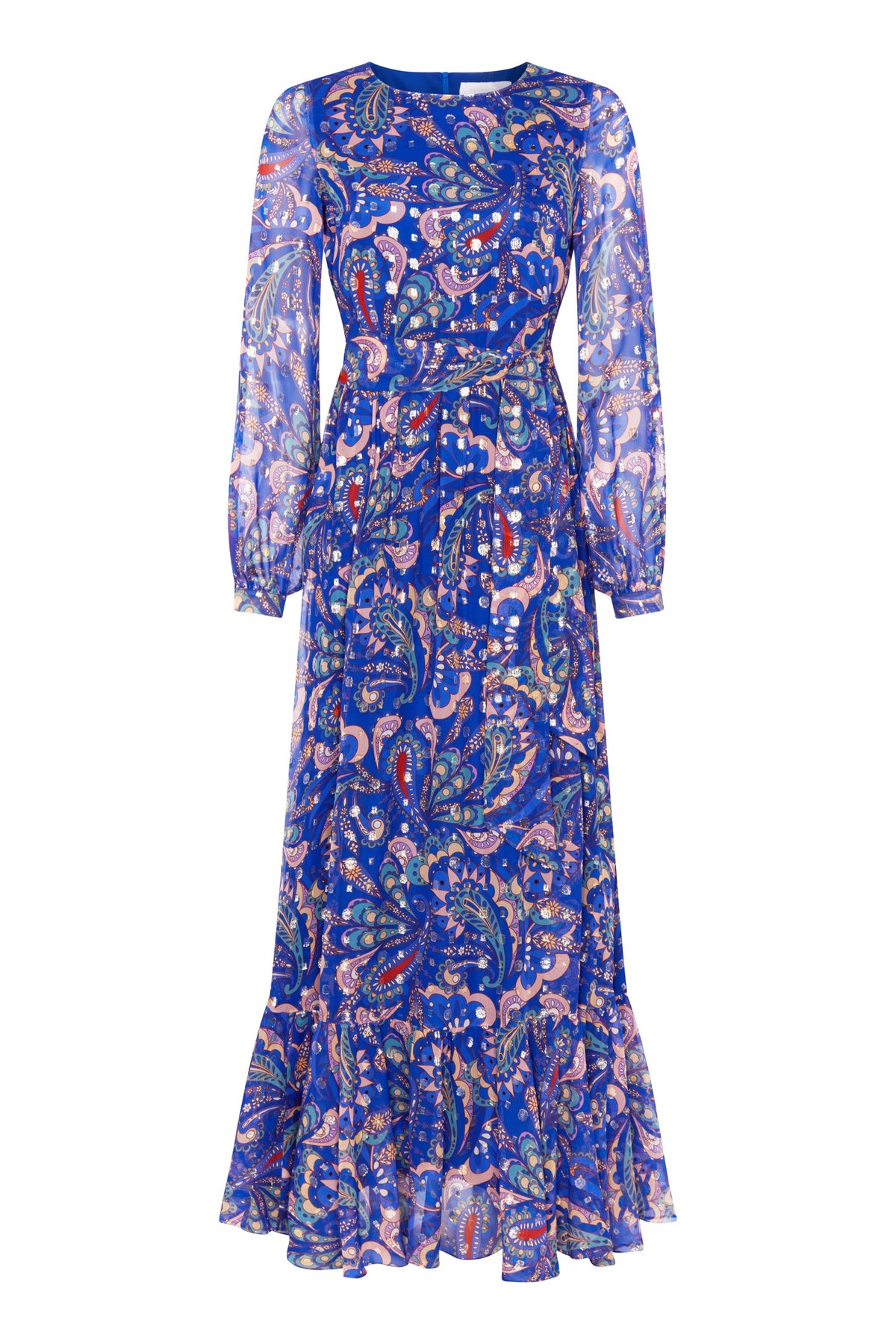 Dianora Chiffon Long Sleeved Maxi Dress in Paisley Blue