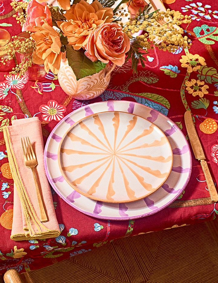 Casa Lila Dinner Plate with Candy Cane Stripes