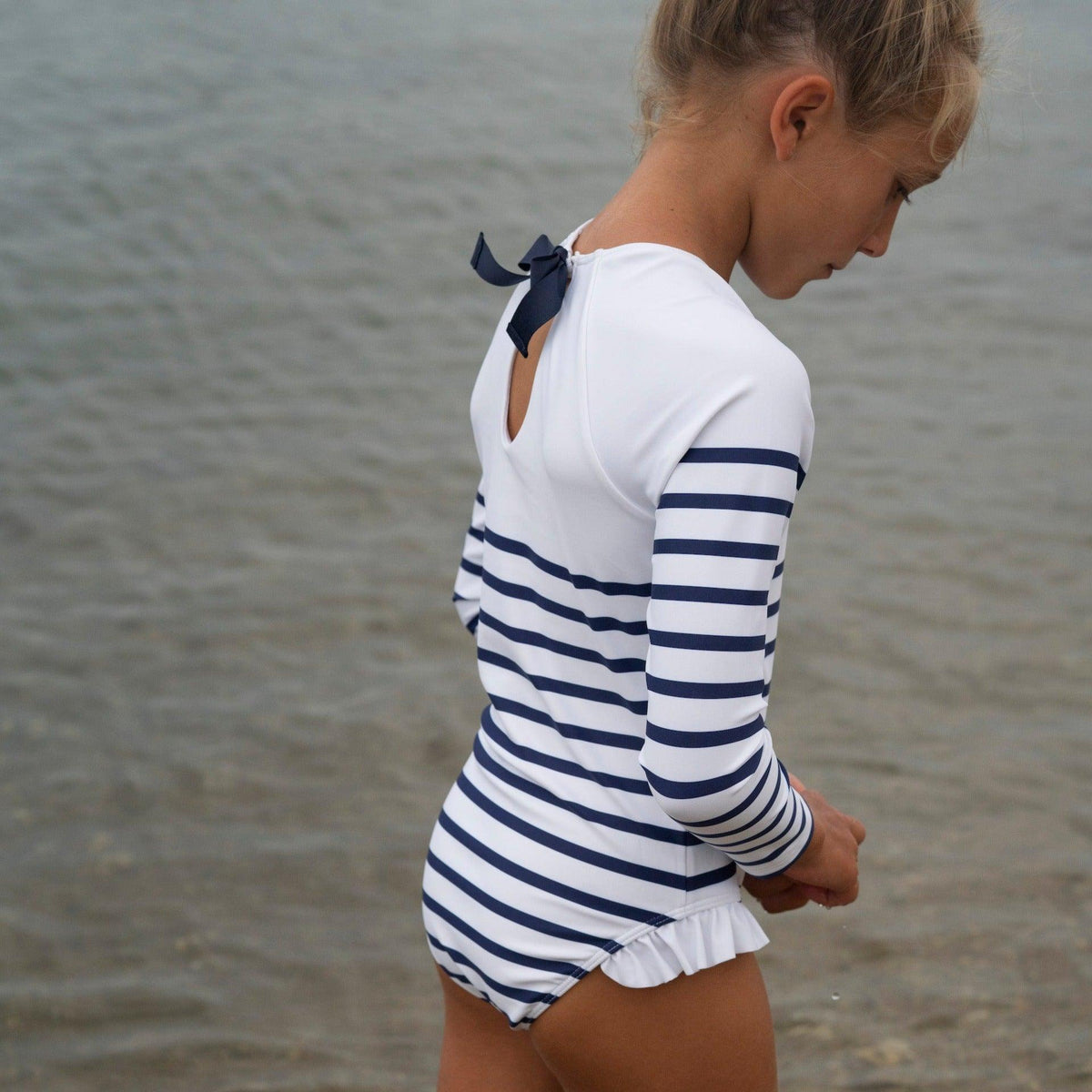 Girls Breton Stripe Rashguard One Piece