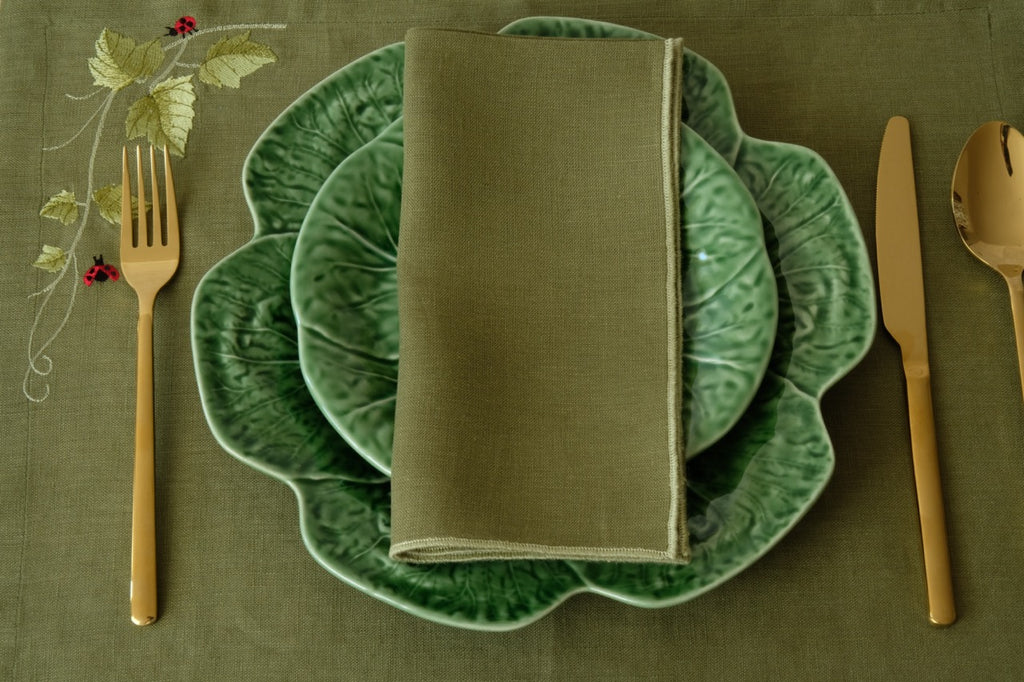 Cimen Napkin with Green Small Trim, Set of 4