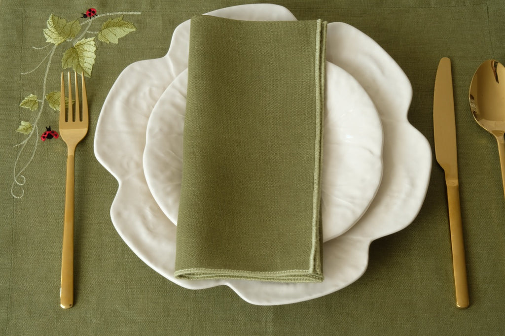 Cimen Napkin with Green Small Trim, Set of 4