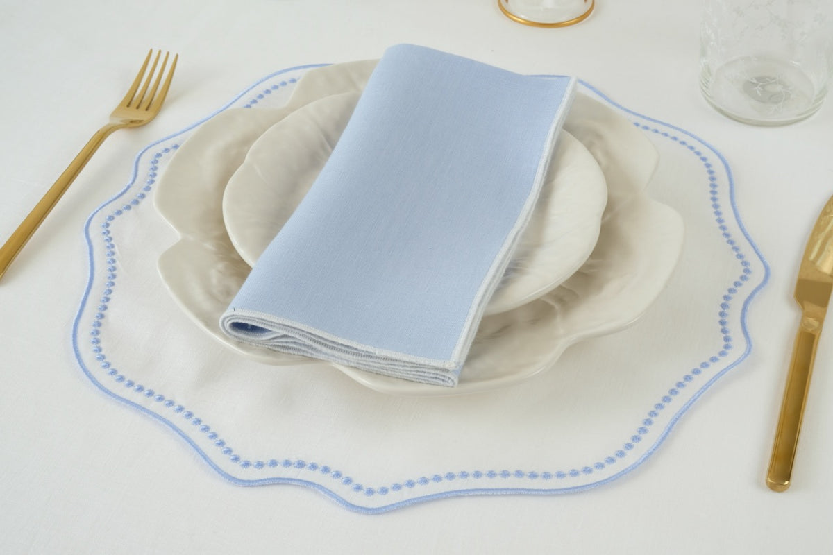 Blue Dotted White Linen Placemat, Set of 4