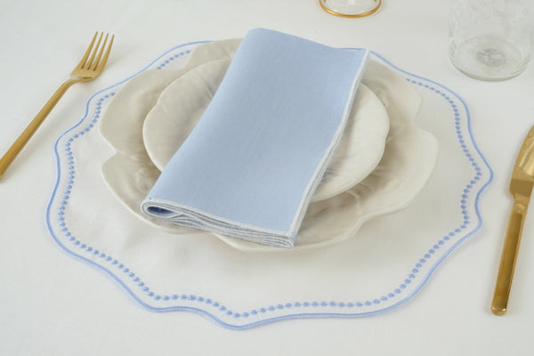 Blue Dotted White Linen Placemat, Set of 4