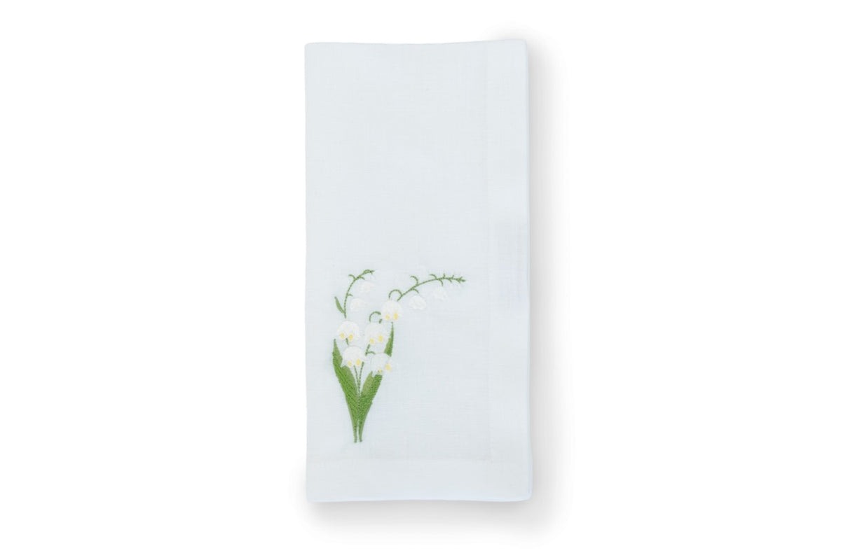 Lily of the Valley Collection, White Linen Napkin and Placemat, Set of 4