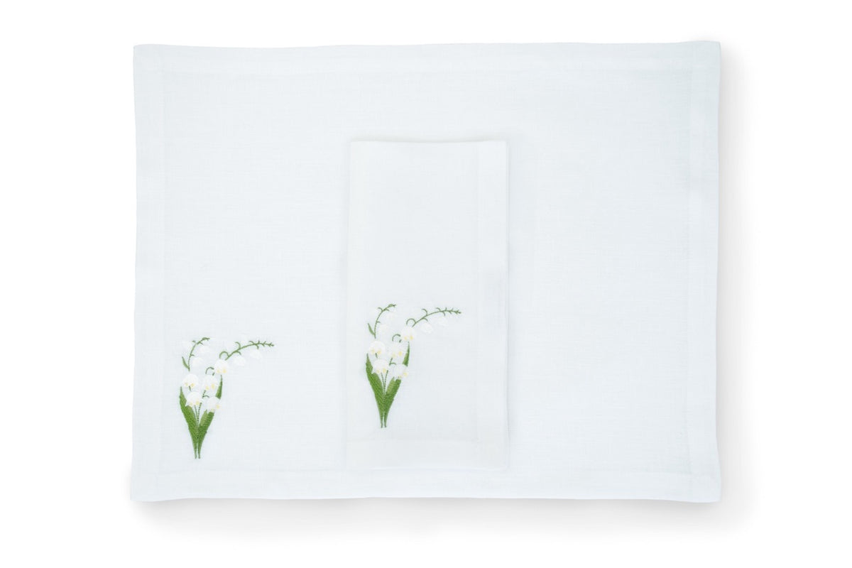 Lily of the Valley Collection, White Linen Napkin and Placemat, Set of 4