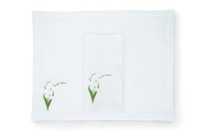 Lily of the Valley Collection, White Linen Napkin and Placemat, Set of 4