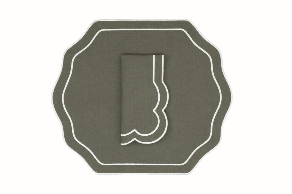 Stucco Linen Napkin and Placemat in Green, Set of 2