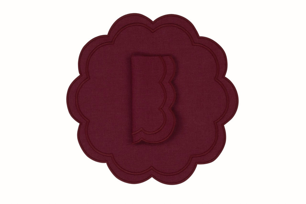 Bloom Linen Napkin and Placemat in Wine, Set of 2