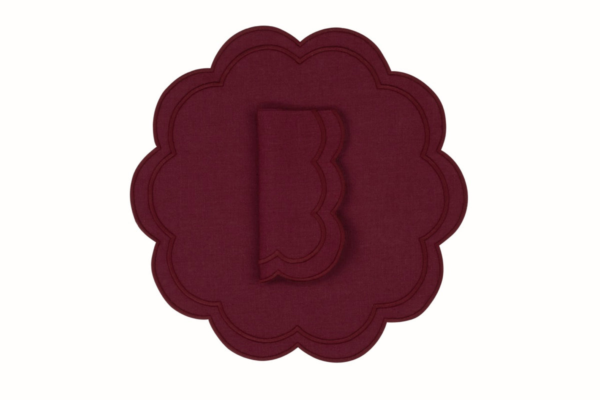 Bloom Linen Napkin and Placemat in Wine, Set of 2