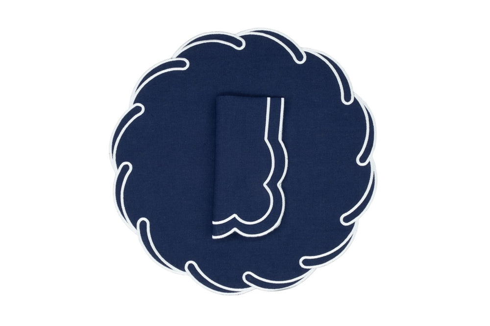 Waves Linen Napkin and Placemat in Cobalt, Set of 2