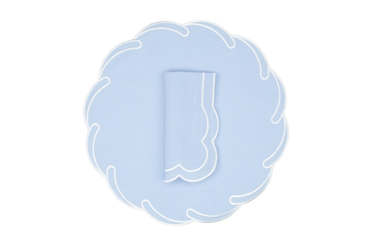 Waves Linen Napkin and Placemat in Air Blue, Set of 2