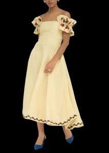 Alanya Linen Embroidered Midi Dress